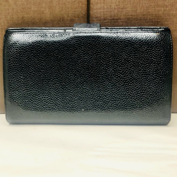 CHANEL CC Logo Black Caviar Frame Kisslock Long Bifold Wallet Authenticity Card - Picture 3 of 15